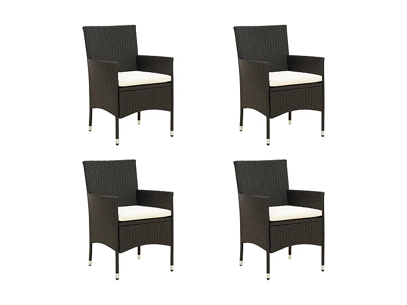 Chaises de jardin avec coussins 4 pcs Résine tressée Noir