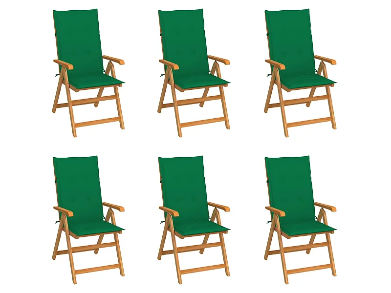 Chaises de jardin 6 pcs avec coussins vert Bois de teck