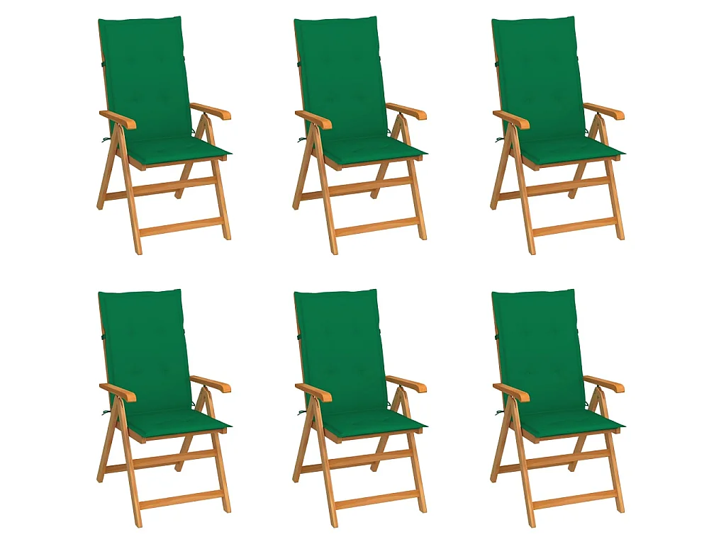 Chaises de jardin 6 pcs avec coussins vert Bois de teck