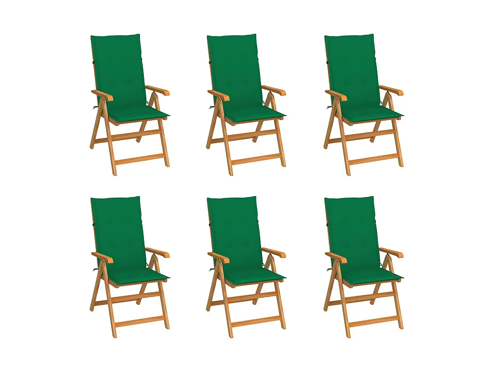 Chaises de jardin 6 pcs avec coussins vert Bois de teck