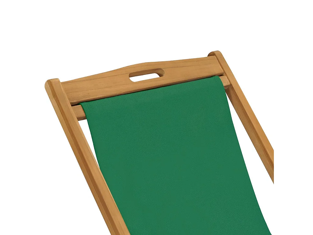 Chaise de plage pliable Bois de teck solide Vert 2