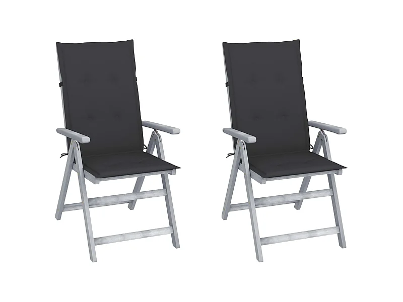 Chaises inclinables de jardin 2 pcs avec coussins noir Bois d'acacia