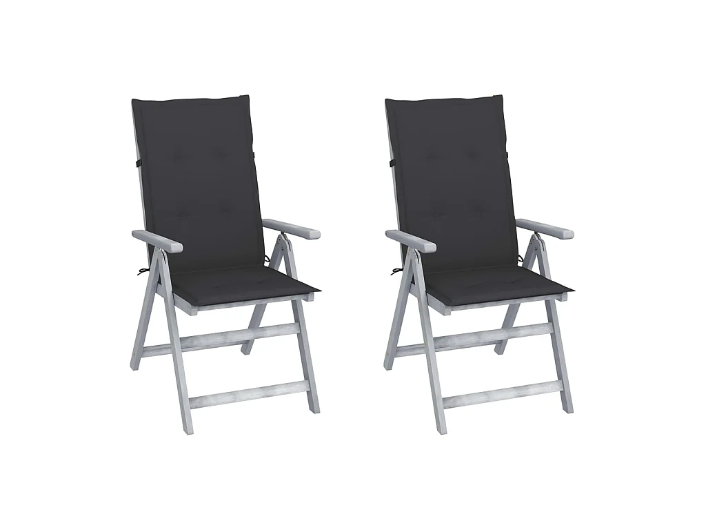 Chaises inclinables de jardin 2 pcs avec coussins noir Bois d'acacia