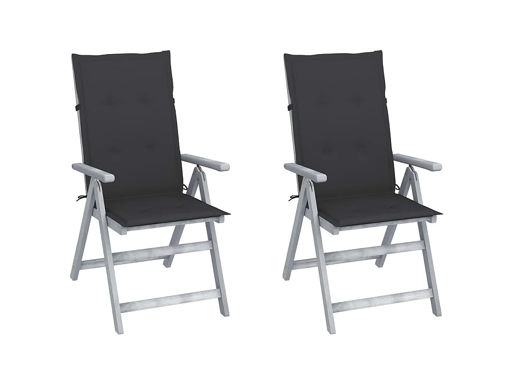 Chaises inclinables de jardin 2 pcs avec coussins noir Bois d'acacia
