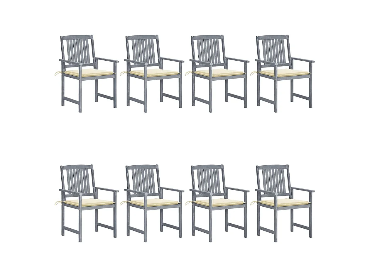Chaises de jardin avec coussins 8 pcs Bois d'acacia solide Gris 4