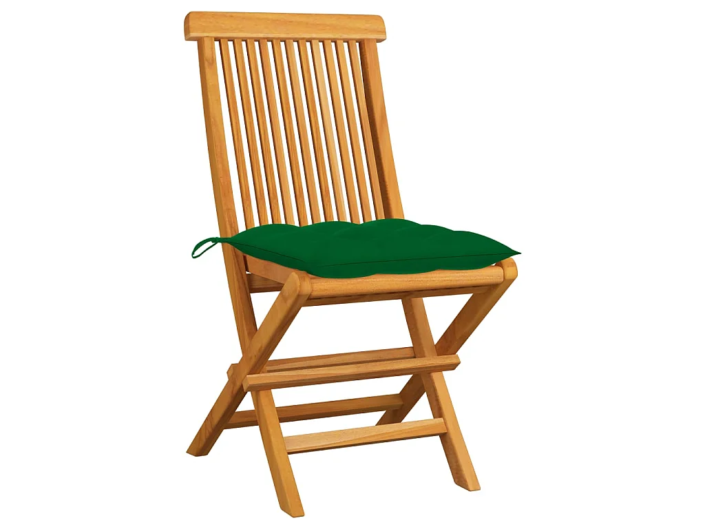 Chaises de jardin avec coussins vert 2 pcs Bois de teck massif 2