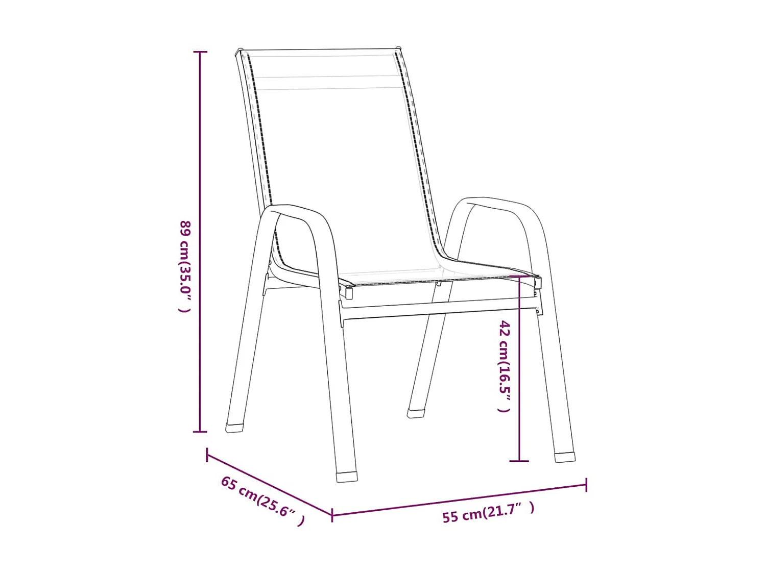 Chaises empilables de jardin 2 pcs Marron Tissu textilène