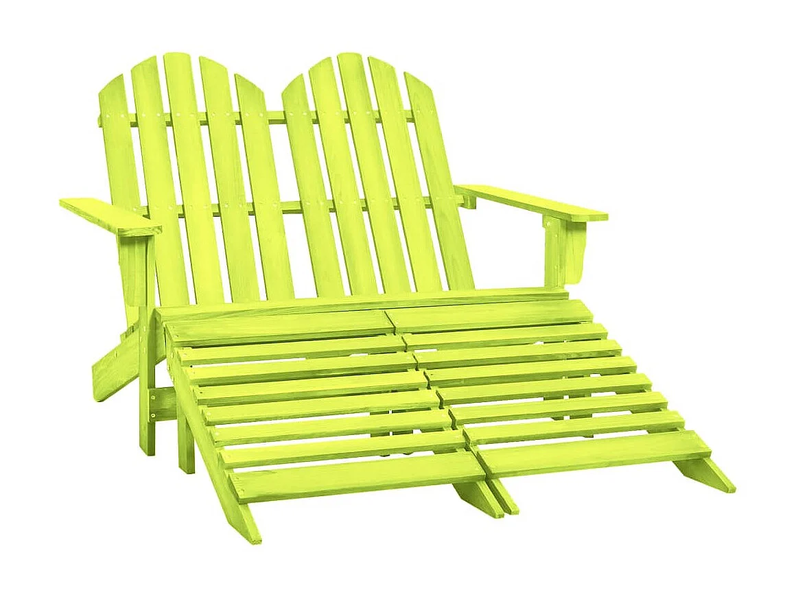 Chaise de jardin Adirondack 2 places et pouf Sapin massif Vert