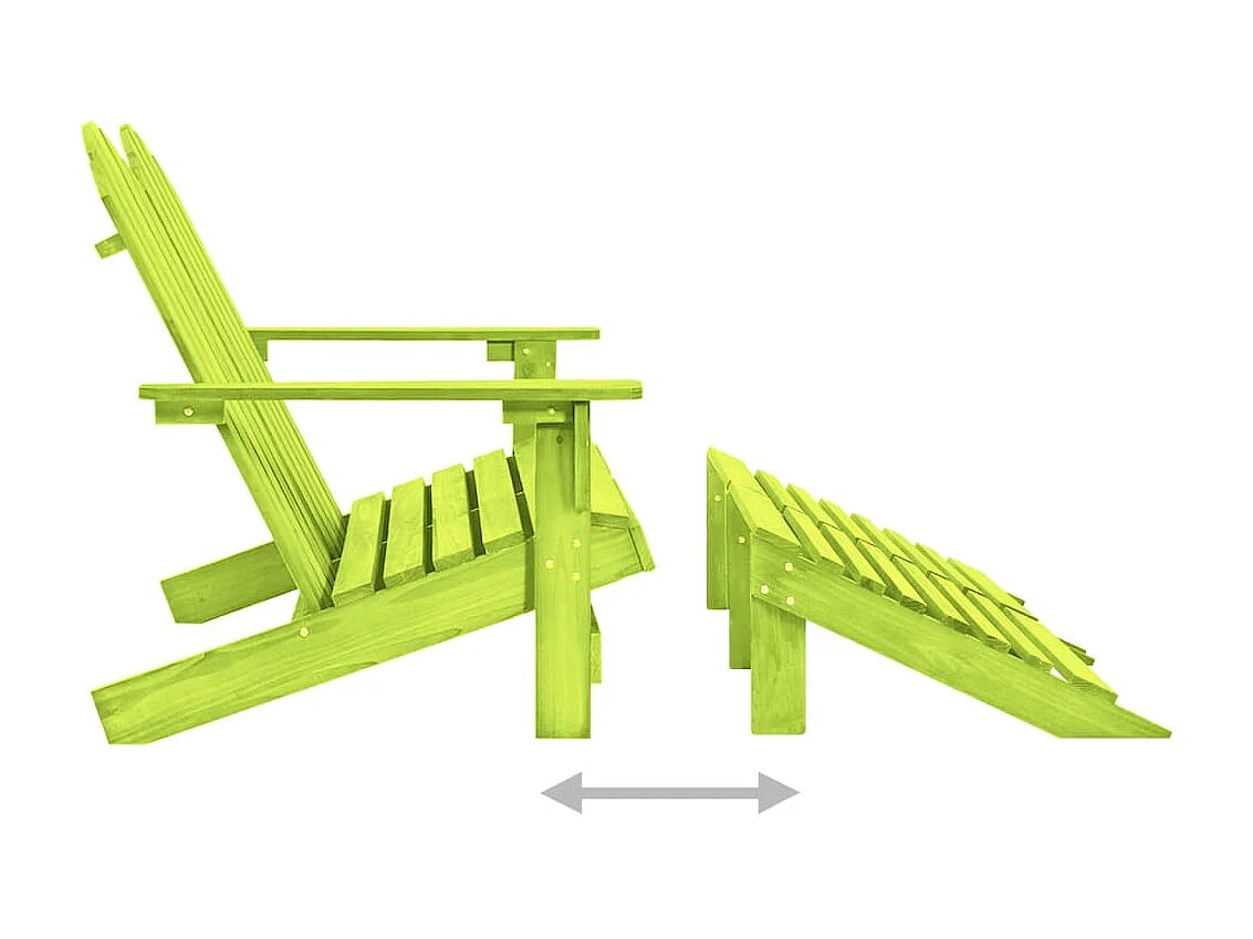 Chaise de jardin Adirondack 2 places et pouf Sapin massif Vert