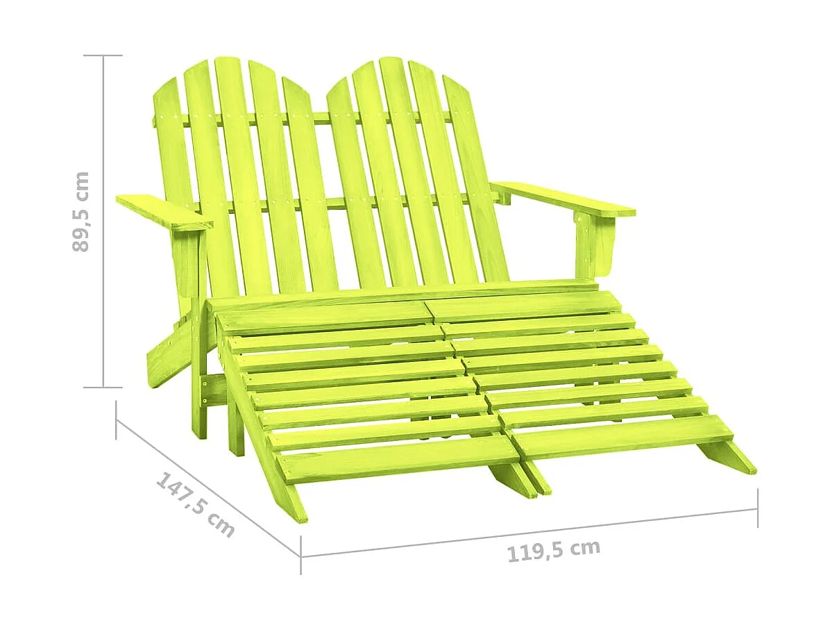 Chaise de jardin Adirondack 2 places et pouf Sapin massif Vert