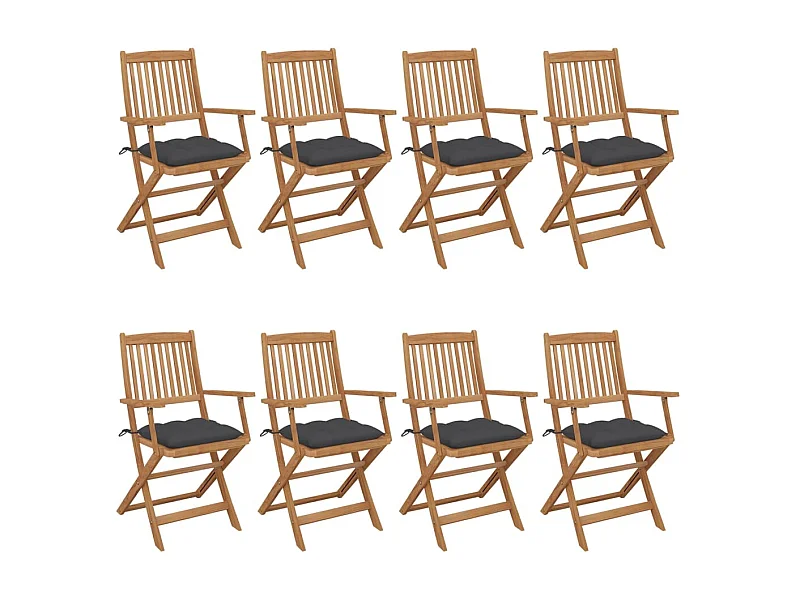 Chaises pliables de jardin 8 pcs avec coussins Bois d'acacia 8