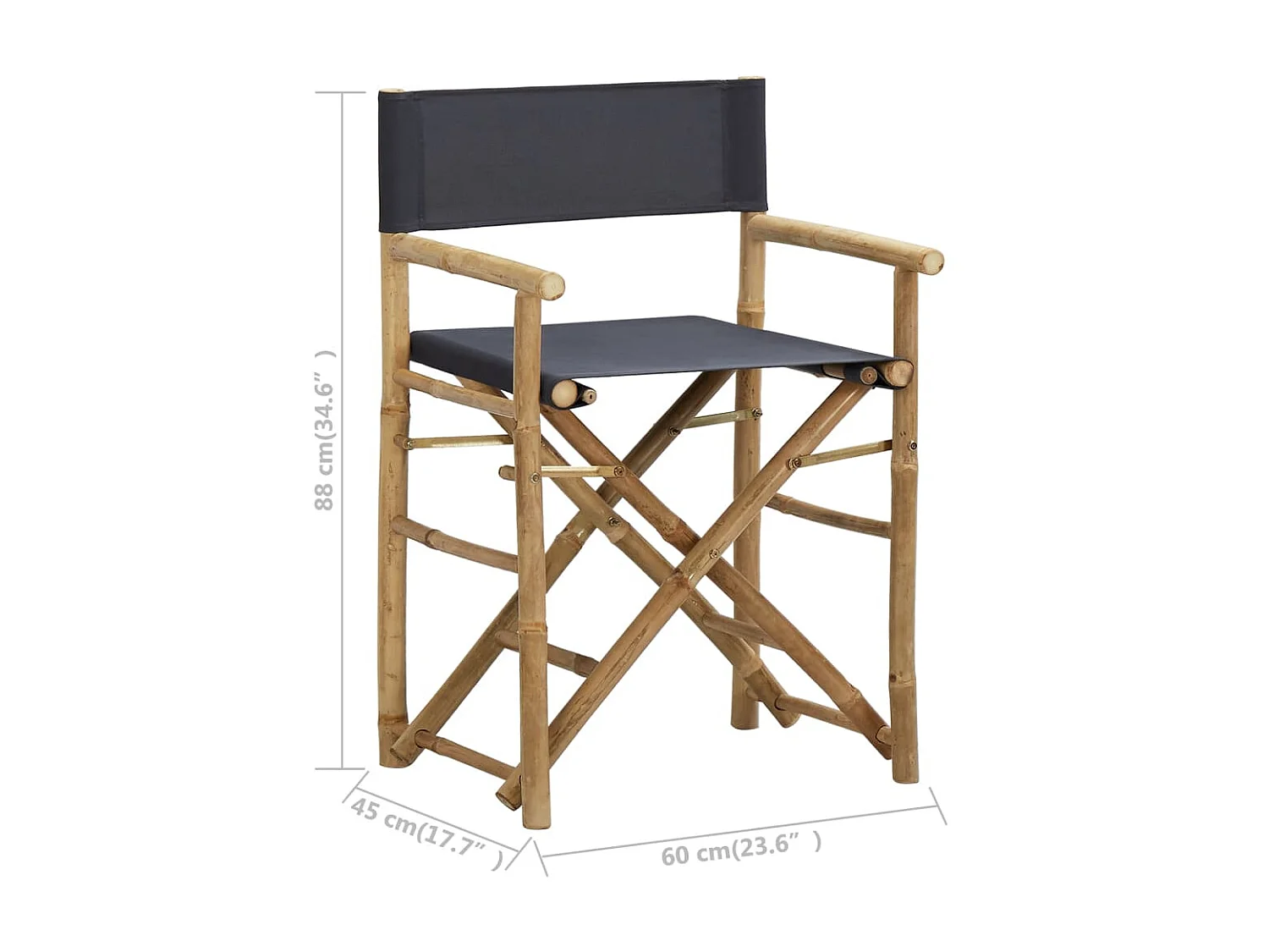 Chaises pliables de directeur 2 pcs Gris foncé Bambou et tissu