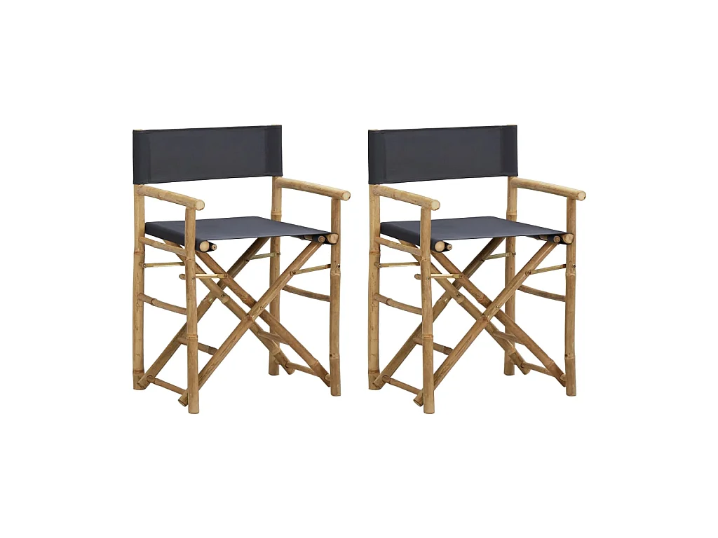 Chaises pliables de directeur 2 pcs Gris foncé Bambou et tissu