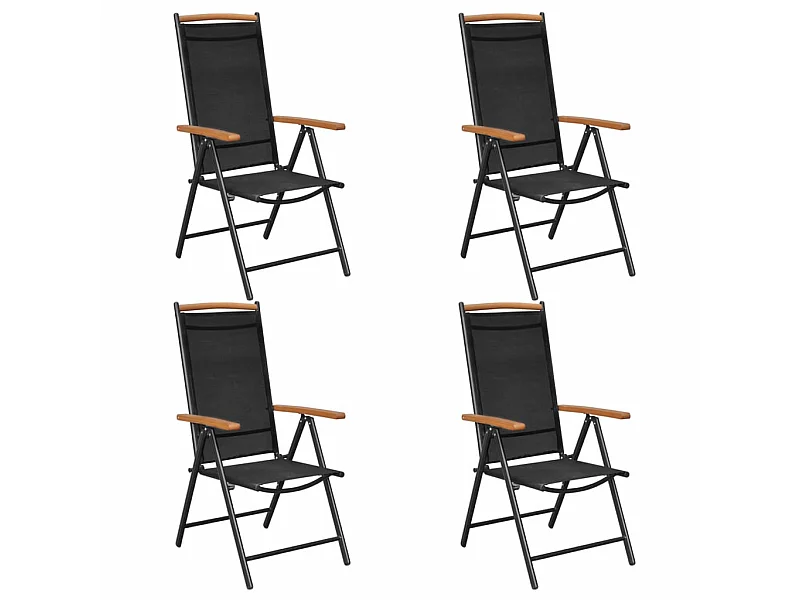 4 pcs Chaises pliables de jardin Aluminium et textilène Noir