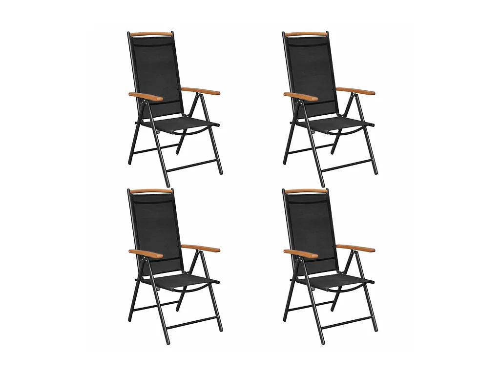 4 pcs Chaises pliables de jardin Aluminium et textilène Noir