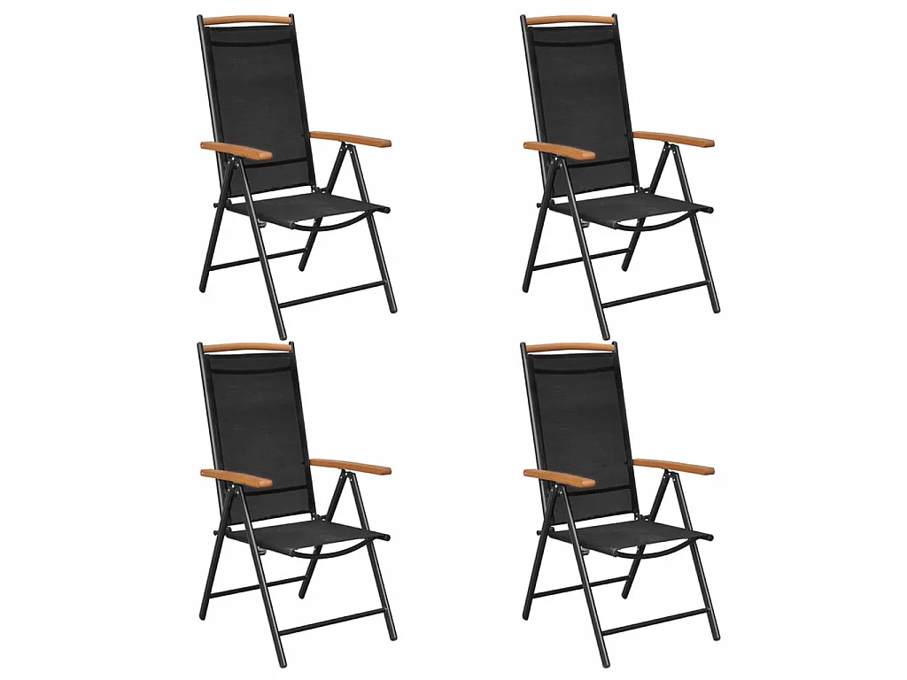4 pcs Chaises pliables de jardin Aluminium et textilène Noir