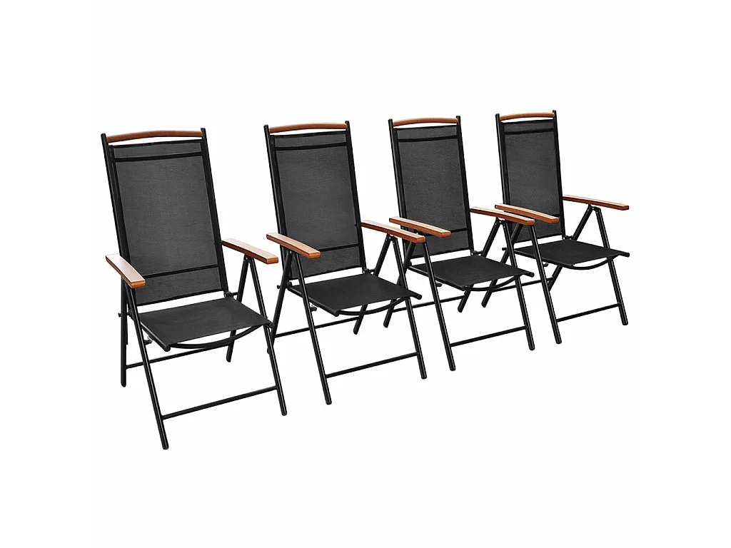 4 pcs Chaises pliables de jardin Aluminium et textilène Noir