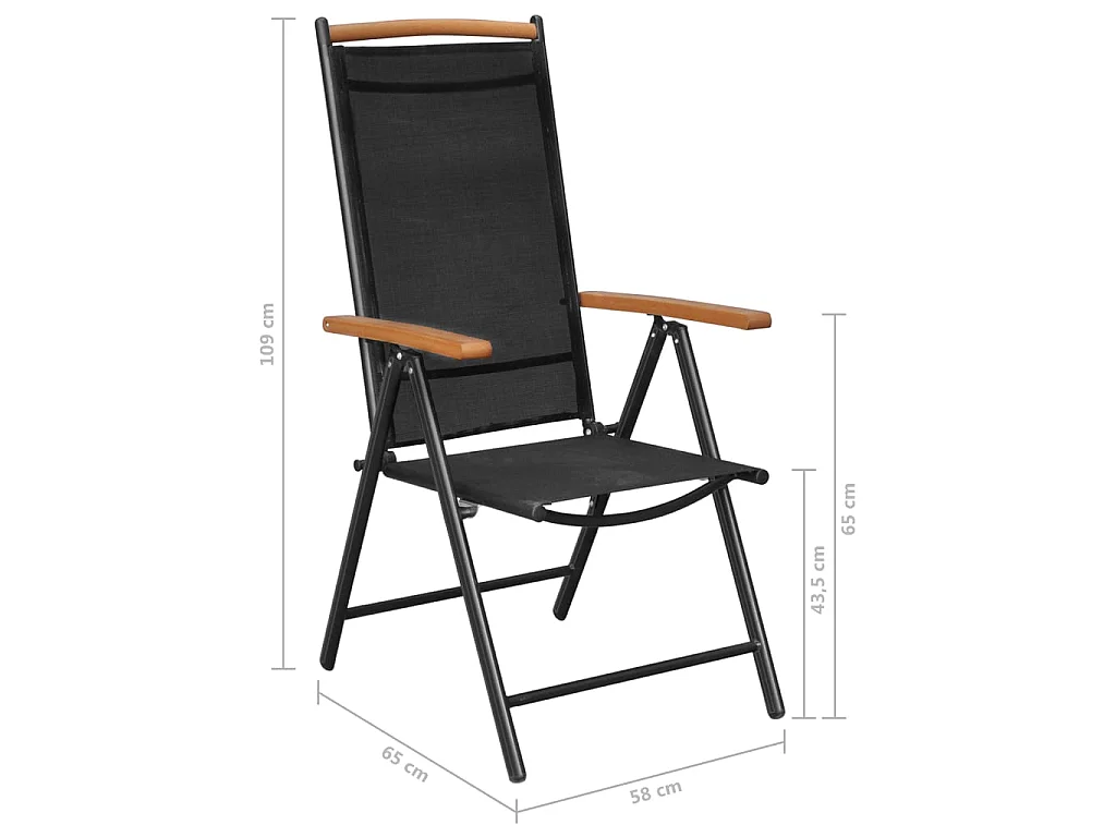 4 pcs Chaises pliables de jardin Aluminium et textilène Noir