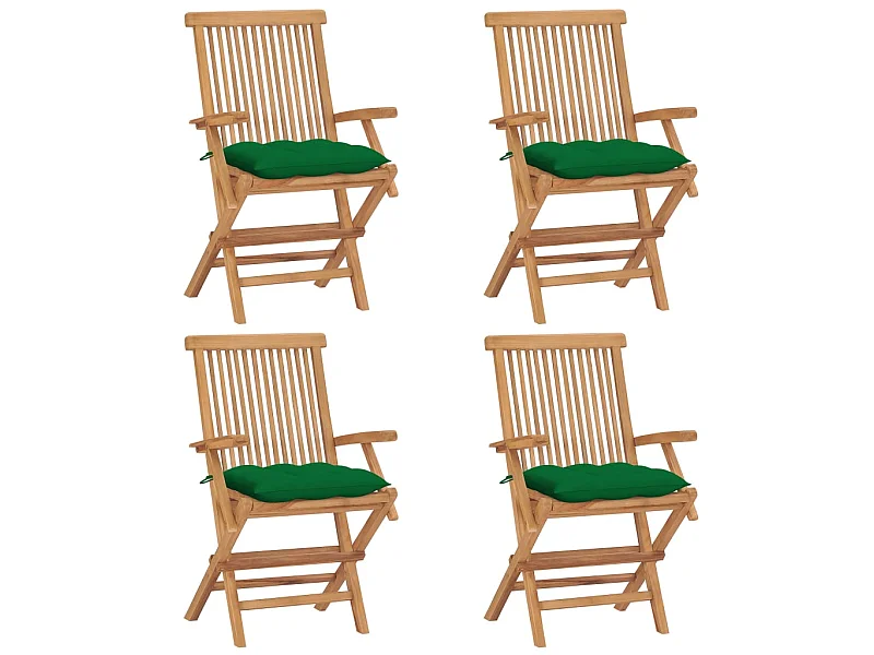 Chaises de jardin avec coussins vert 4 pcs Bois de teck massif 4