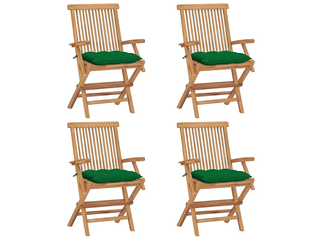 Chaises de jardin avec coussins vert 4 pcs Bois de teck massif 4