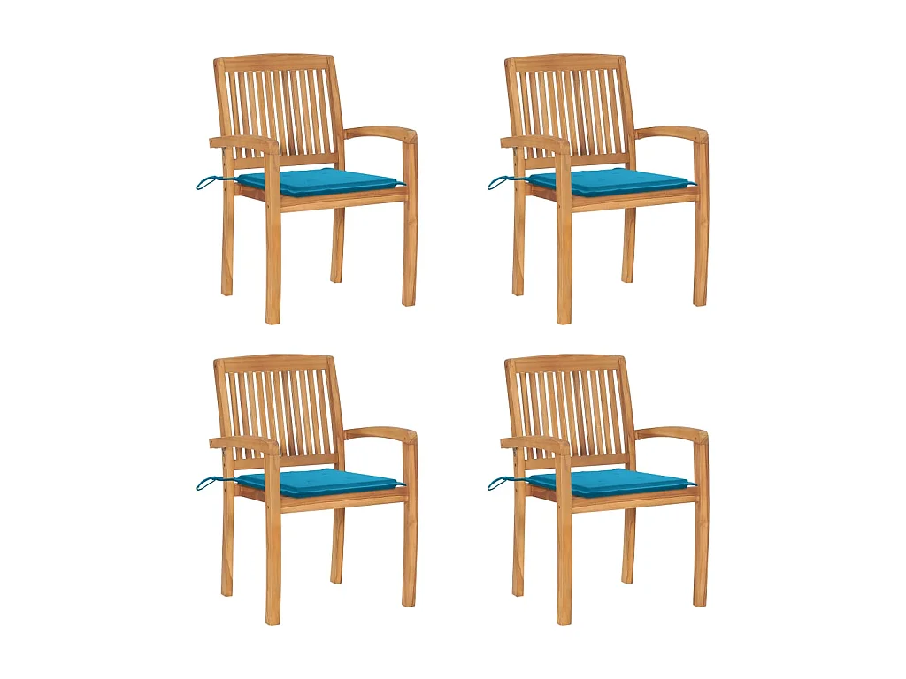 Chaises de jardin empilables avec coussins 4 pcs Teck solide 24