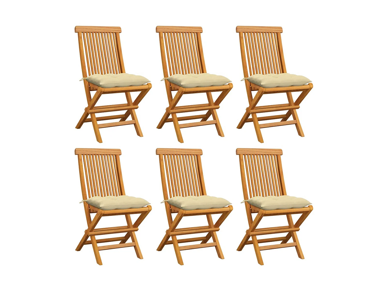 Chaises de jardin avec coussins blanc crème 6 pcs Teck massif 2