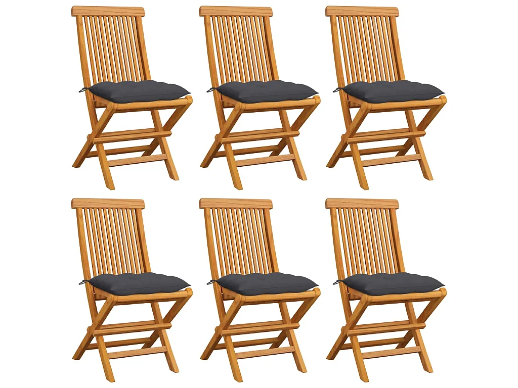 Chaises de jardin avec coussins anthracite 6 pcs Bois de teck