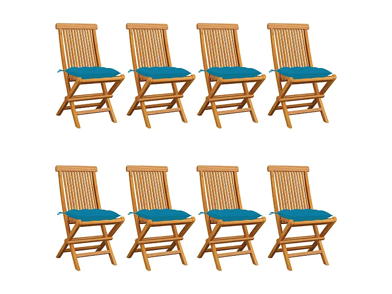 Chaises de jardin avec coussins bleu clair 8 pcs Teck massif 2