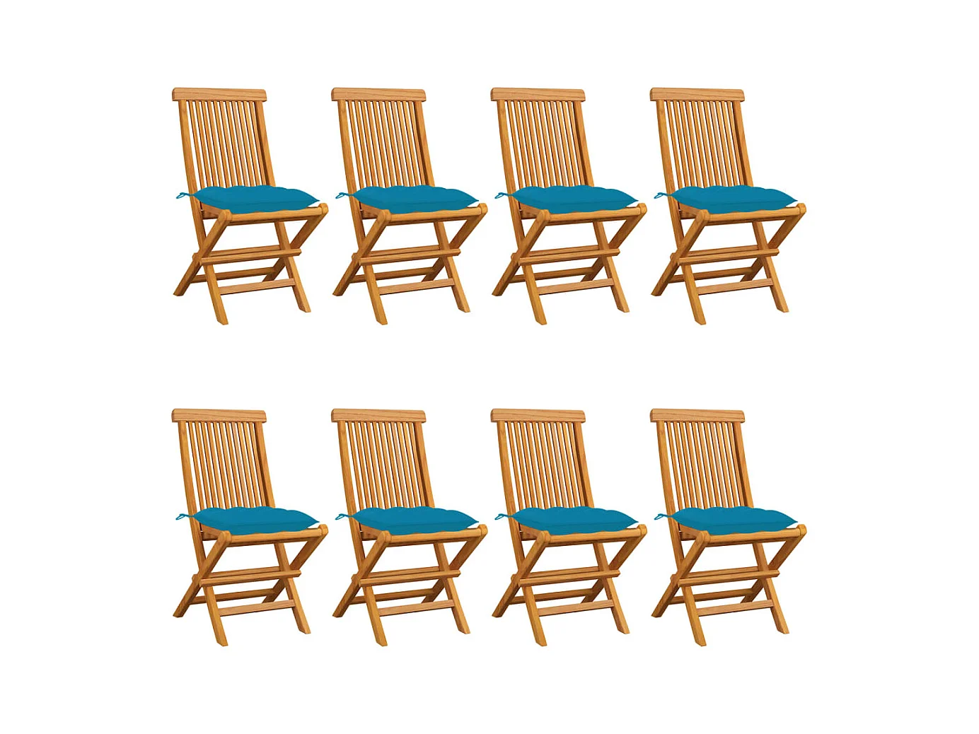 Chaises de jardin avec coussins bleu clair 8 pcs Teck massif 2