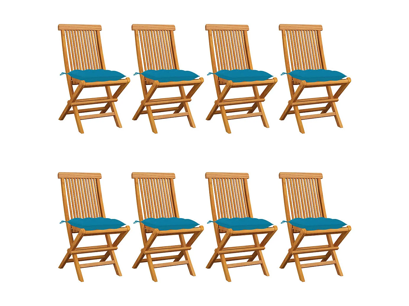 Chaises de jardin avec coussins bleu clair 8 pcs Teck massif 2