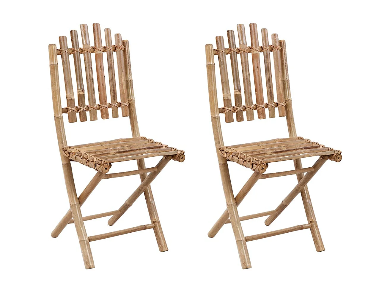 Chaises pliables de jardin 2 pcs avec coussins Bambou 11