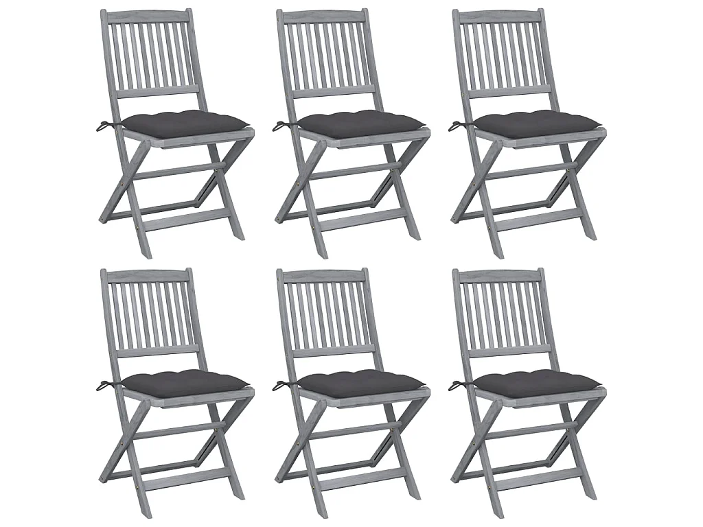 Chaises pliables d'extérieur 6 pcs avec coussins Bois d'acacia 48