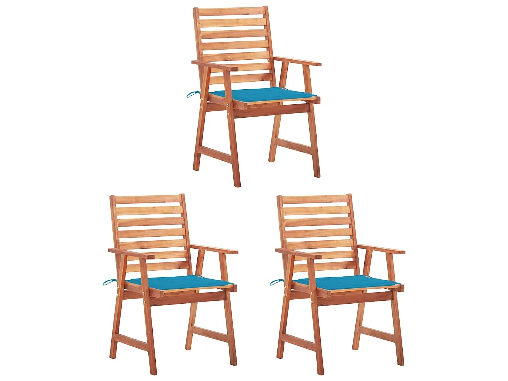 Chaises à dîner d'extérieur 3 pcs avec coussins Acacia massif 20