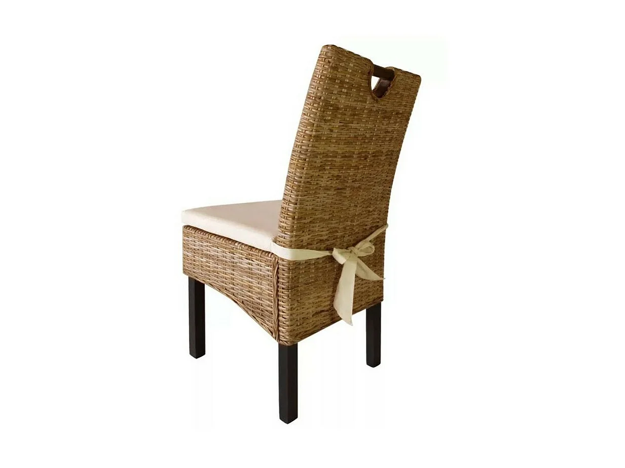 Chaise rotin avec coussin et pieds manguier Kaleb - Lot de 2