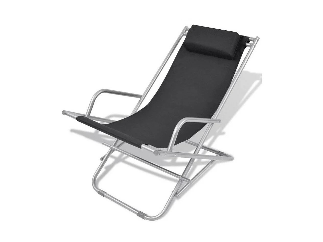 Chaise de jardin pliante PVC noir et métal Kinga - Lot de 2