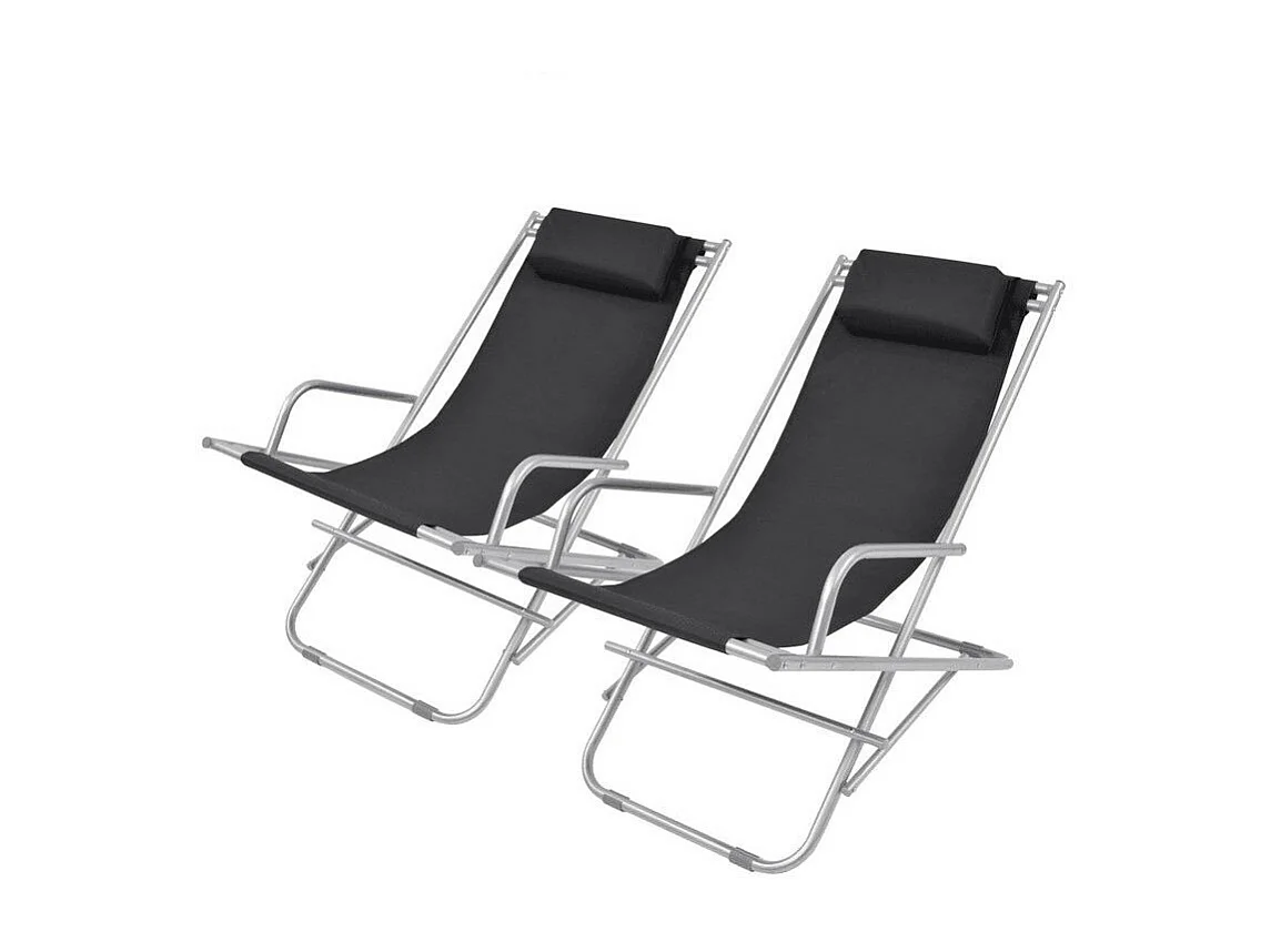 Chaise de jardin pliante PVC noir et métal Kinga - Lot de 2