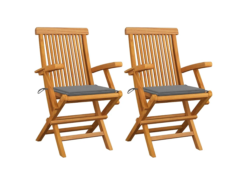 Chaises de jardin avec coussins gris 2 pcs Bois de teck massif 4