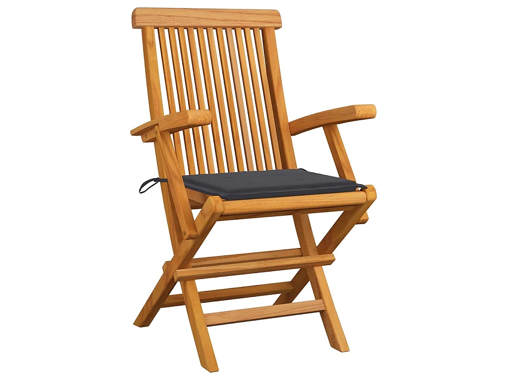 Chaises de jardin avec coussins anthracite 8 pcs Teck massif 2