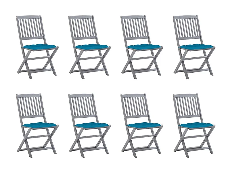 Chaises pliables d'extérieur 8 pcs avec coussins Bois d'acacia 22