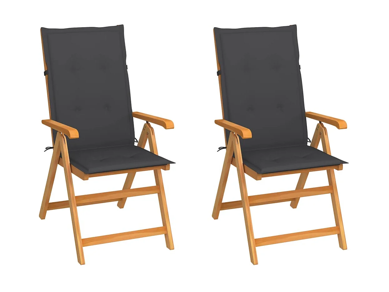 Chaises de jardin 2 pcs avec coussins anthracite Bois de teck 9