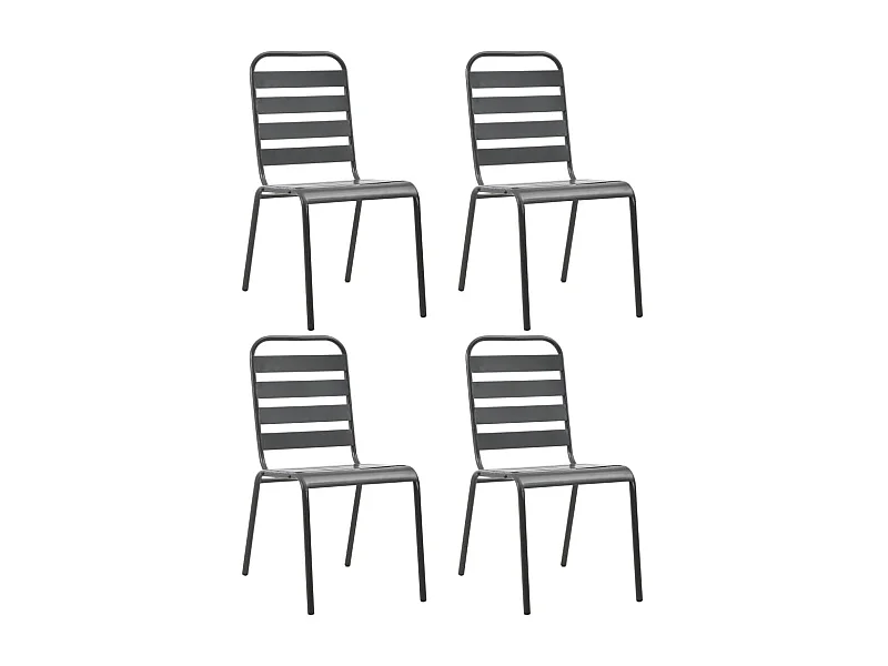 Chaises d'extérieur 4 pcs Design à lattes Acier Gris foncé