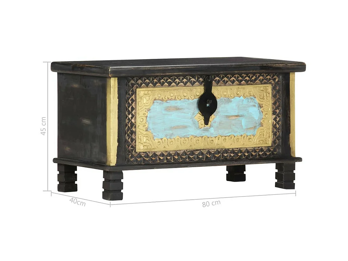 Coffre de rangement Noir 80x40x45 Bois de manguier massif