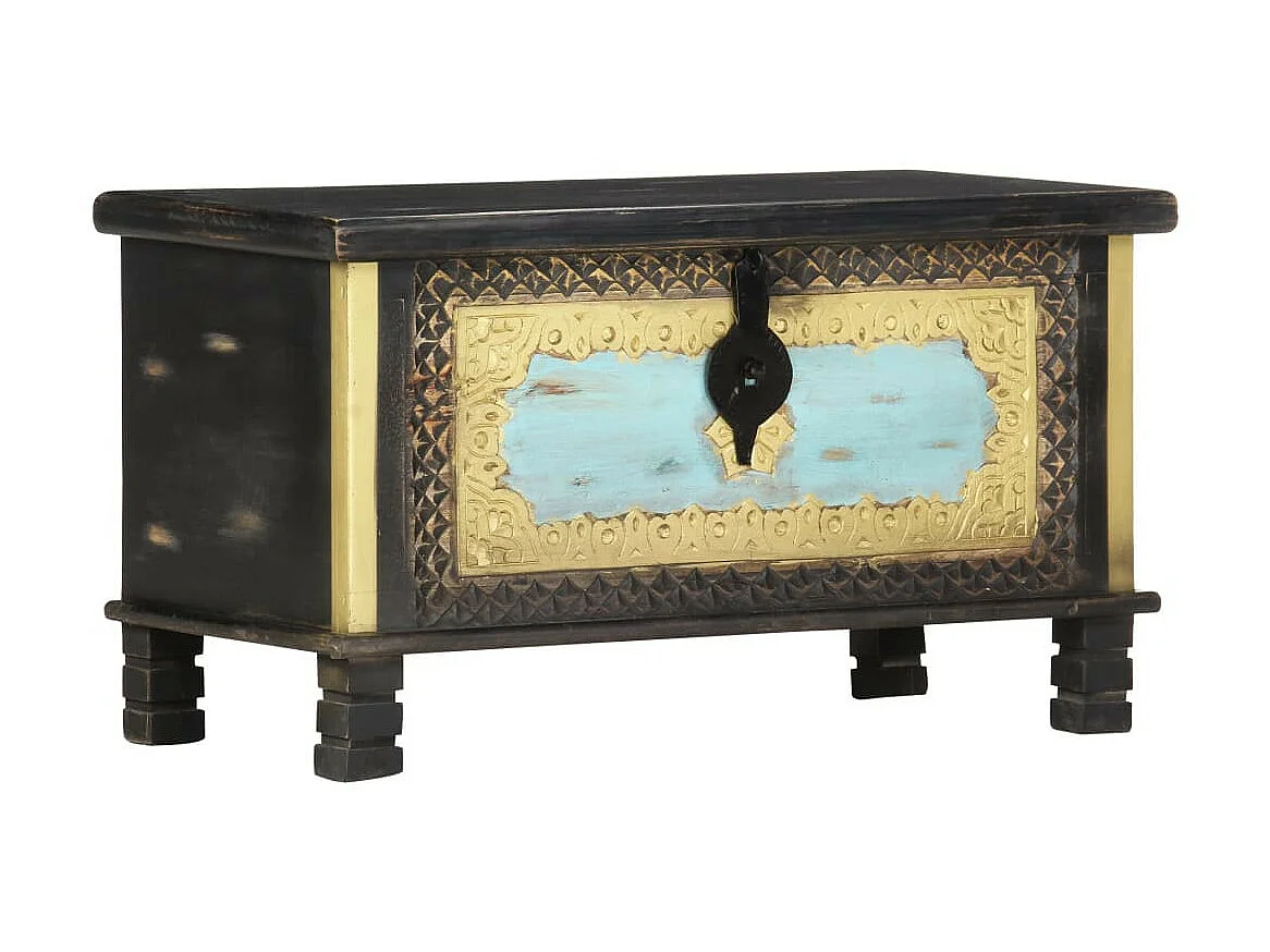 Coffre de rangement Noir 80x40x45 Bois de manguier massif