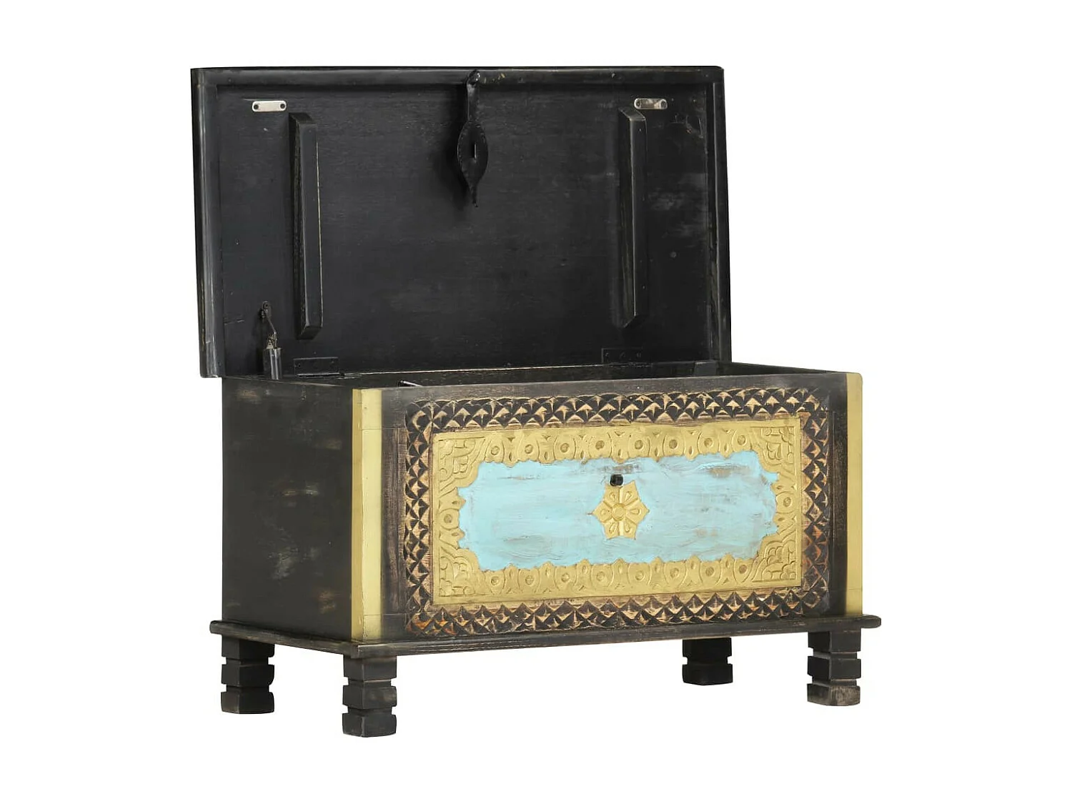 Coffre de rangement Noir 80x40x45 Bois de manguier massif