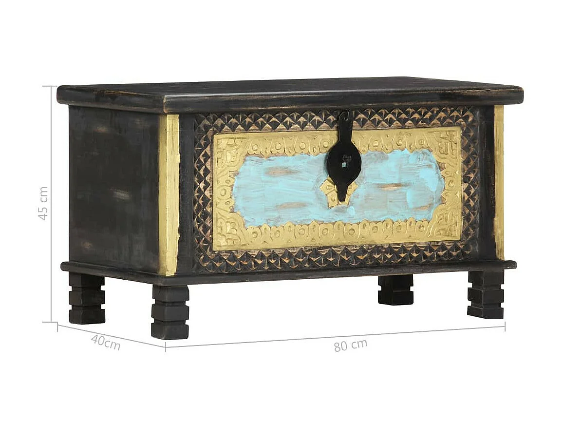 Coffre de rangement Noir 80x40x45 Bois de manguier massif