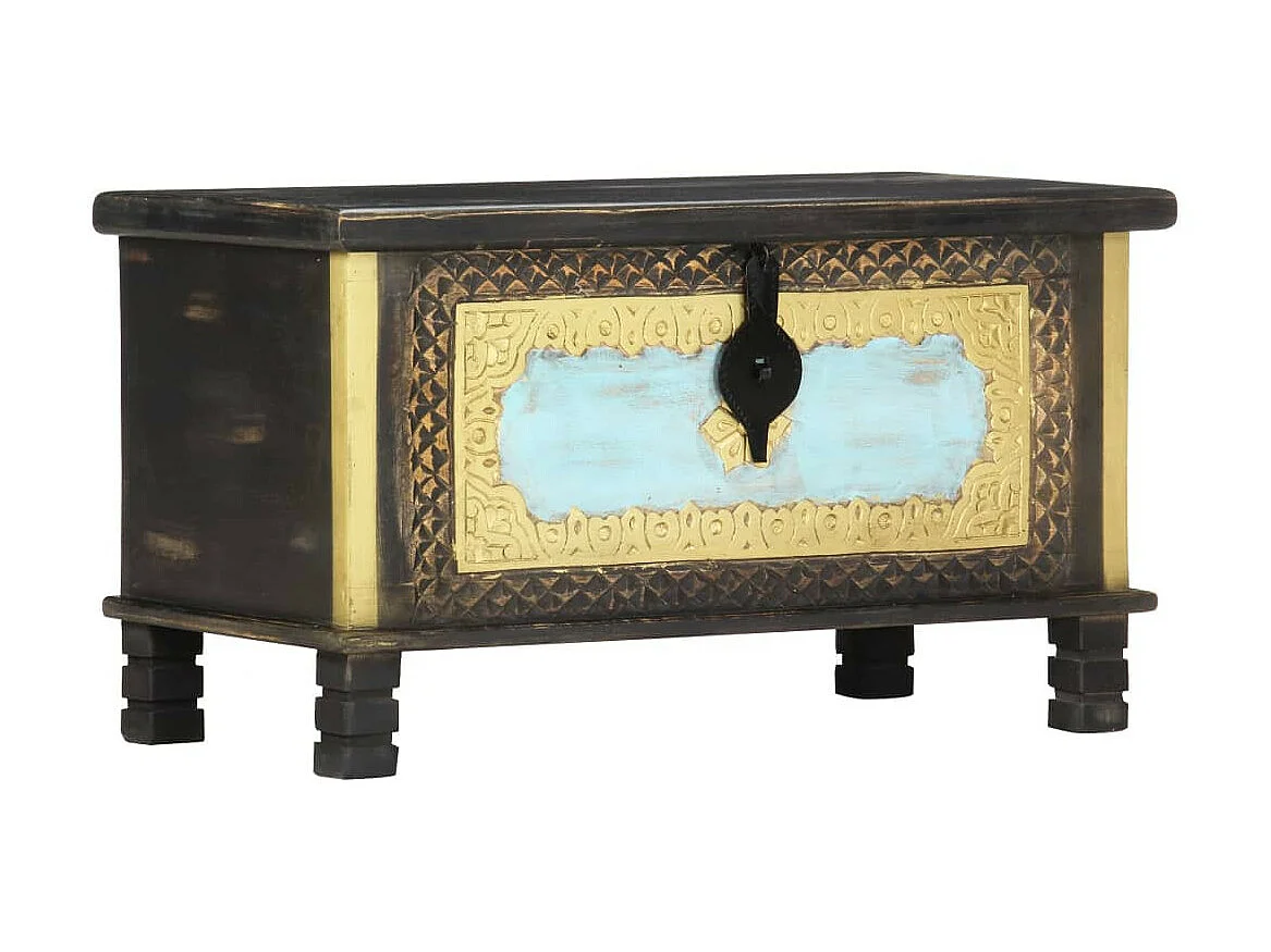 Coffre de rangement Noir 80x40x45 Bois de manguier massif