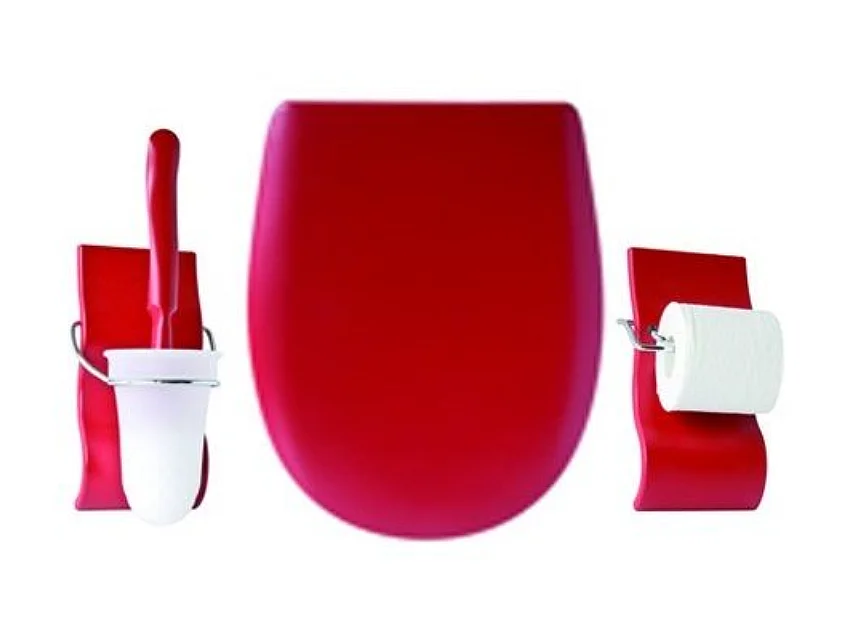 OLFA Abattant Ariane frein de chute et déclipsable avec porte balayette et porte papier rouge vermillon