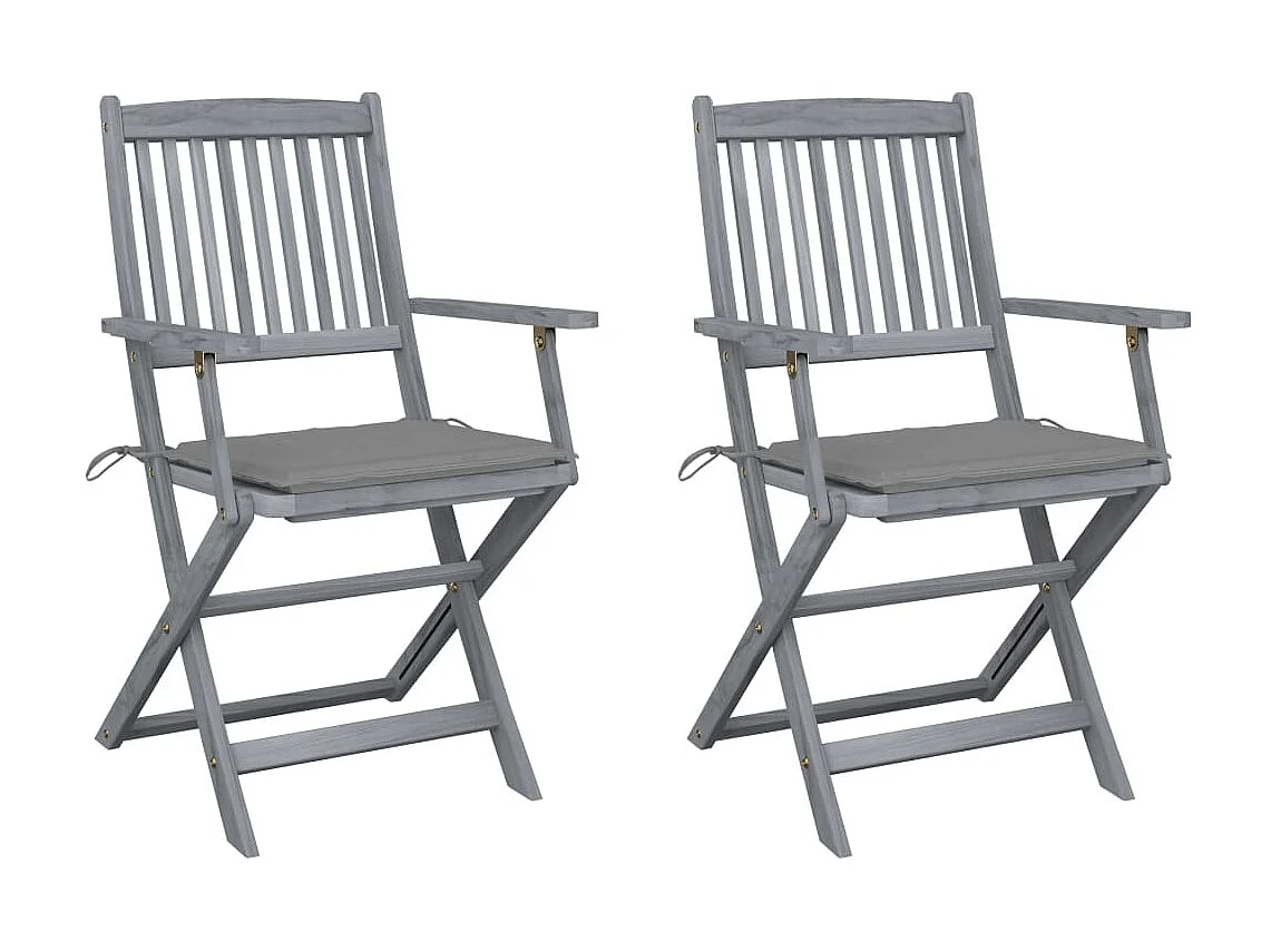 Chaises pliables d'extérieur 2 pcs avec coussins Bois d'acacia 3