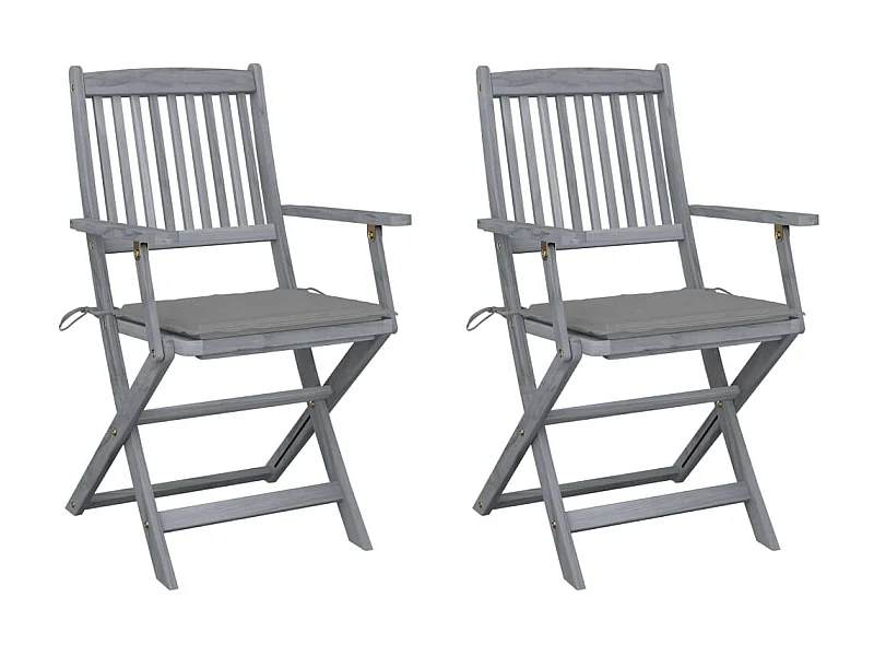 Chaises pliables d'extérieur 2 pcs avec coussins Bois d'acacia 3