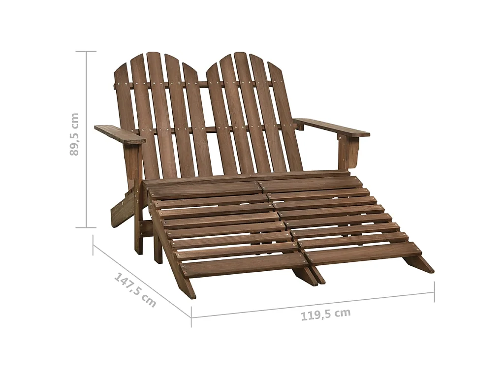 Chaise de jardin Adirondack 2places et repose-pied Sapin Marron
